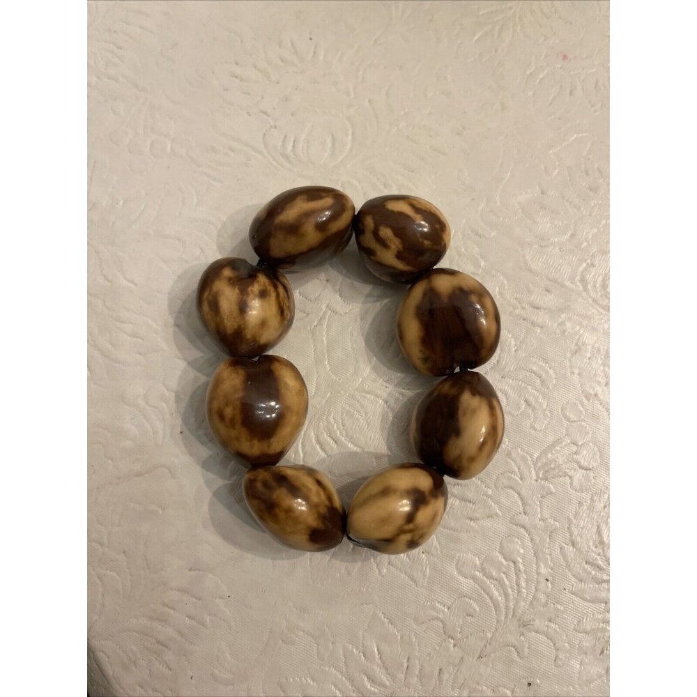 HAWAII KUKUI NUT LEI GRADUATION WEDDING BIRTHDAY BRACELET Tan Brown